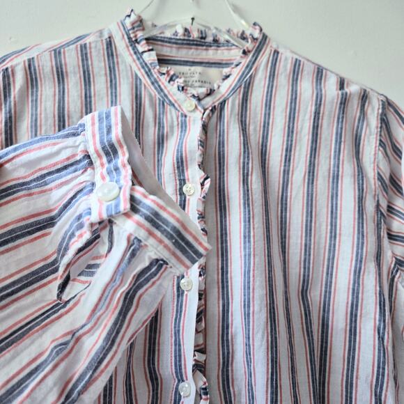 Trovata Birds of Paradis Michelle Striped Ruffle Button Down Long Sleeve Medium - Picture 5 of 7